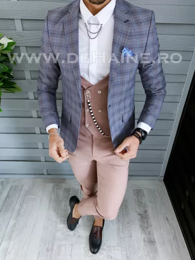 Sacou barbati in carouri slim fit B1451 65b-3